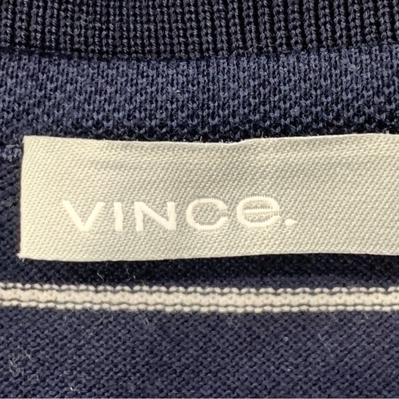 Vince Men’s L Classic Polo Shirt Black White Short Sleeve Stripe Cotton Collared - Picture 2 of 12